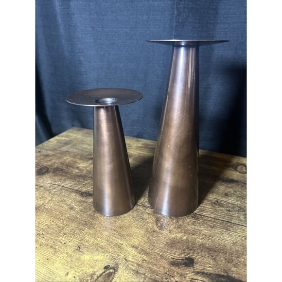 Partylite Copper Metal Taper candle Stick Holders Faux Rivets Design Vtg India - Picture 5 of 11